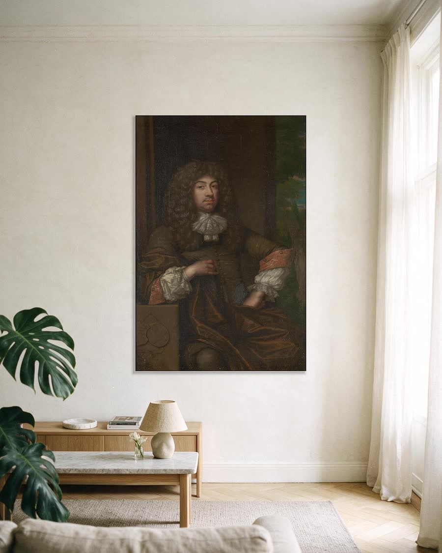 Jan Boudaen Courten, heer van Sint-Laurens en Schellach in een aluminium frame aan dezelfde muur