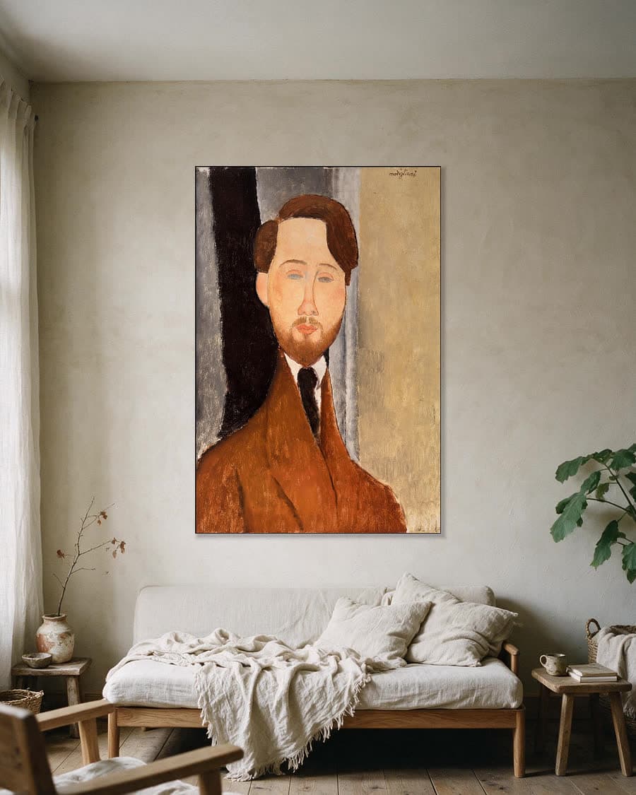 Léopold Zborowski in een aluminium frame aan dezelfde muur