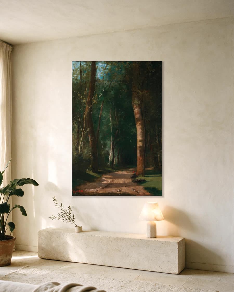 Bospad in een aluminium frame aan dezelfde muur
