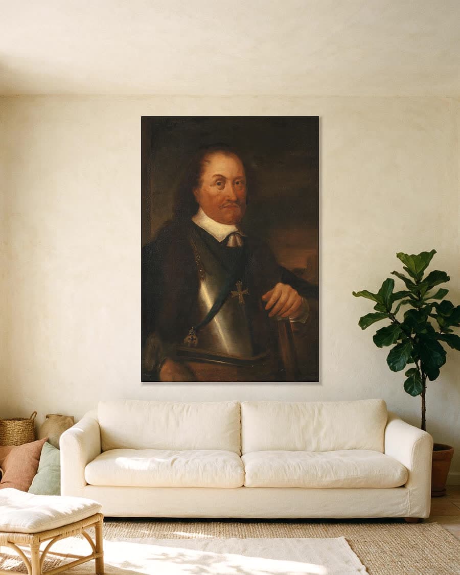 Johan Maurits (1604-1697), graaf van Nassau-Siegen, gouverneur in een aluminium frame aan dezelfde muur