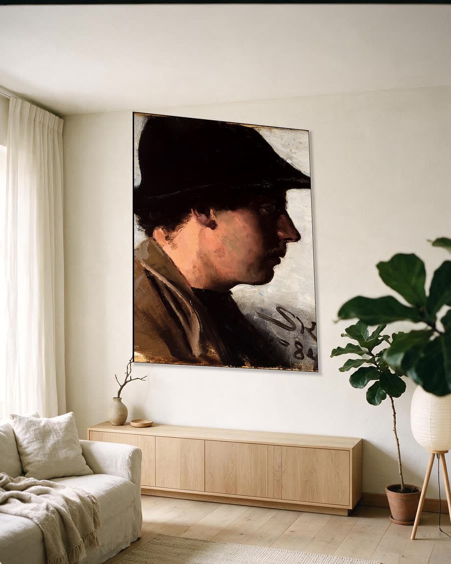 Oscar Björck in een aluminium frame aan dezelfde muur