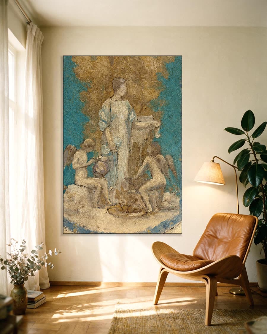 Allegorie van de Inspiratie in een aluminium frame aan dezelfde muur