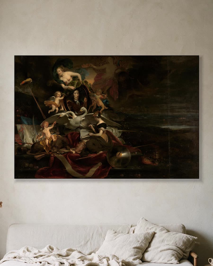 Allegorie op de Tocht naar Chatham, 1667 in een aluminium frame aan dezelfde muur