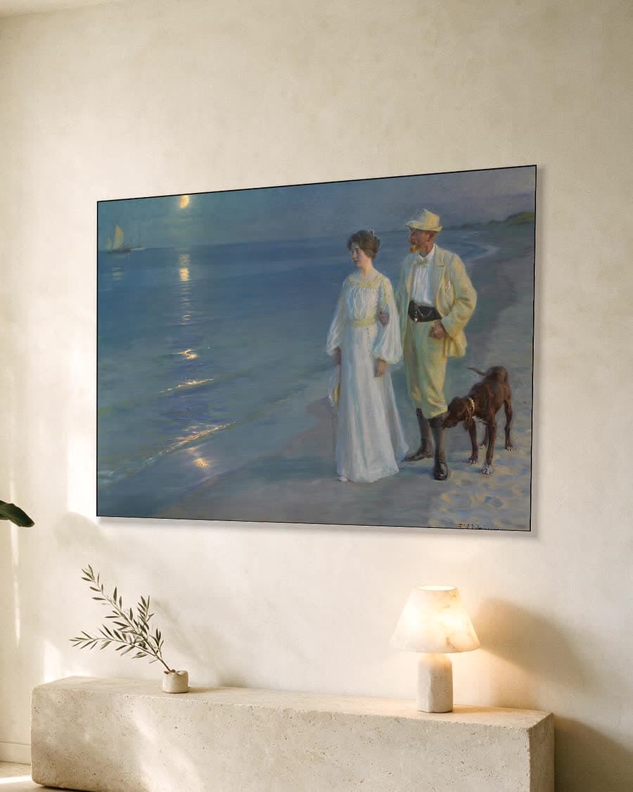 Zomeravond op het strand van Skagen in een aluminium frame aan dezelfde muur