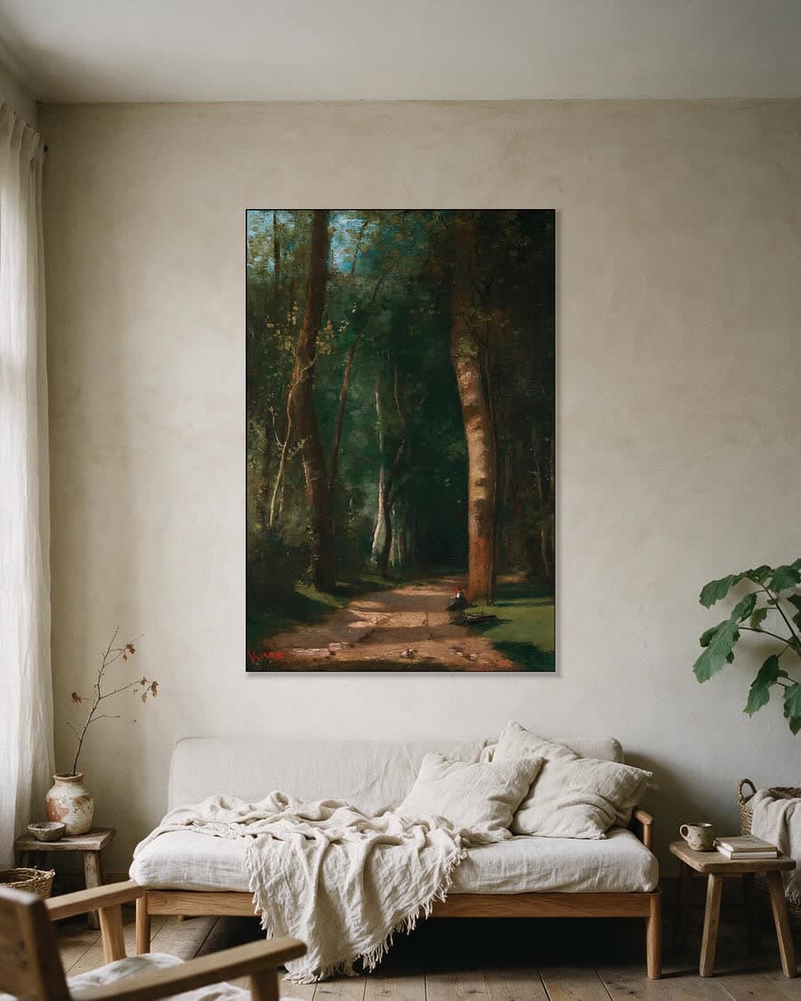 Bospad in een aluminium frame aan dezelfde muur