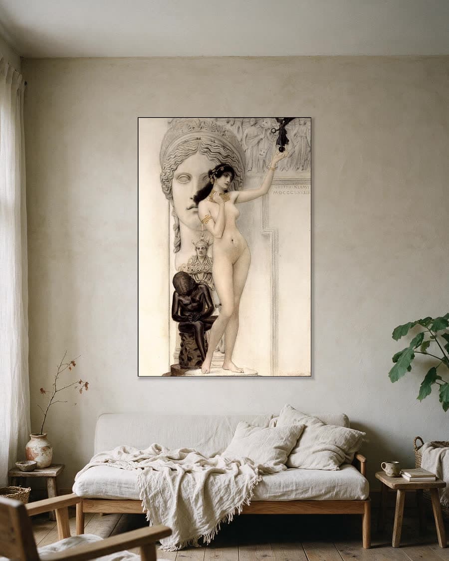 Allegorie van de Beeldhouwkunst in een aluminium frame aan dezelfde muur
