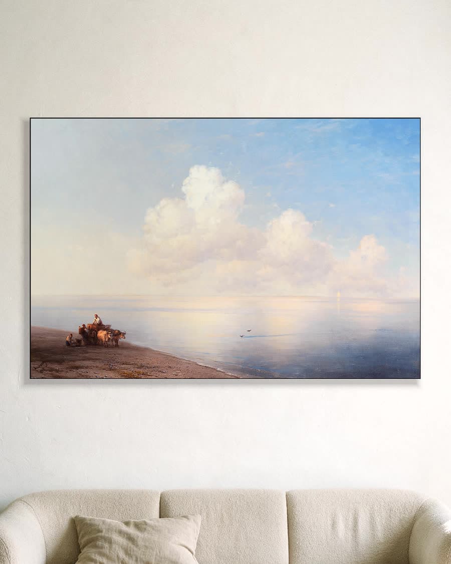 Kalme zee in een aluminium frame aan dezelfde muur