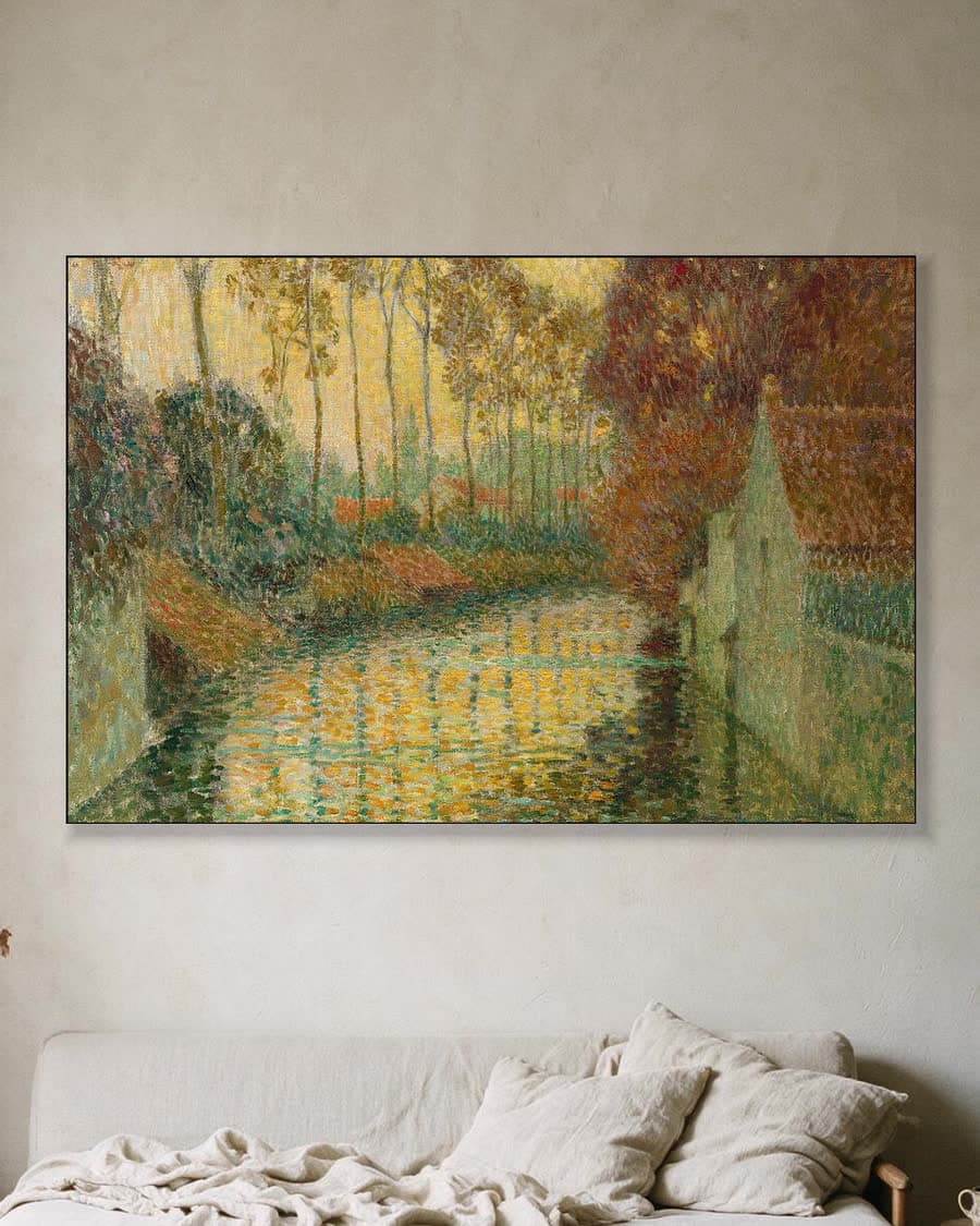 Kanaal in de herfst, Gisors in een aluminium frame aan dezelfde muur