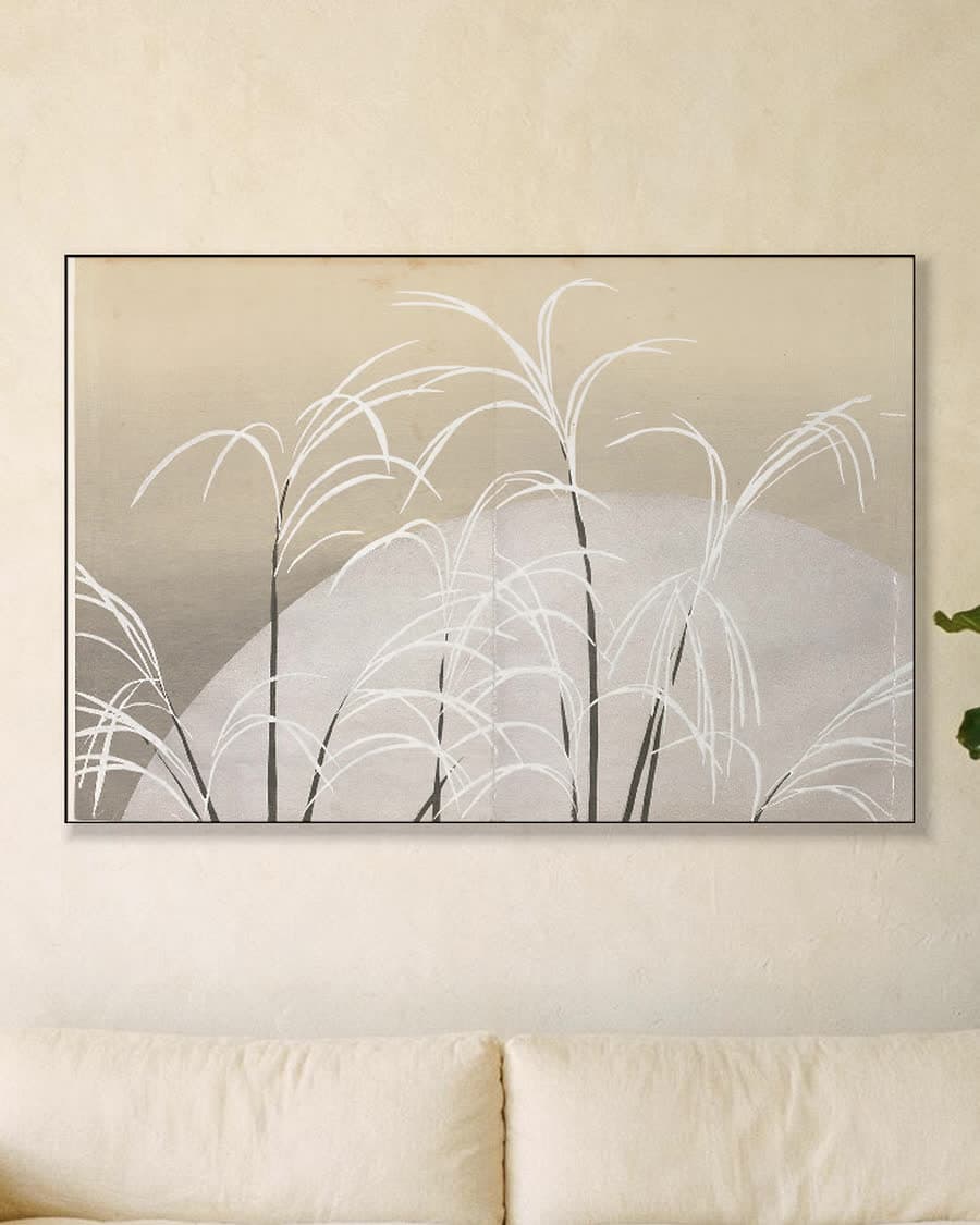 Pampas Grass in Moonlight (Obana ni tsuki) in een aluminium frame aan dezelfde muur