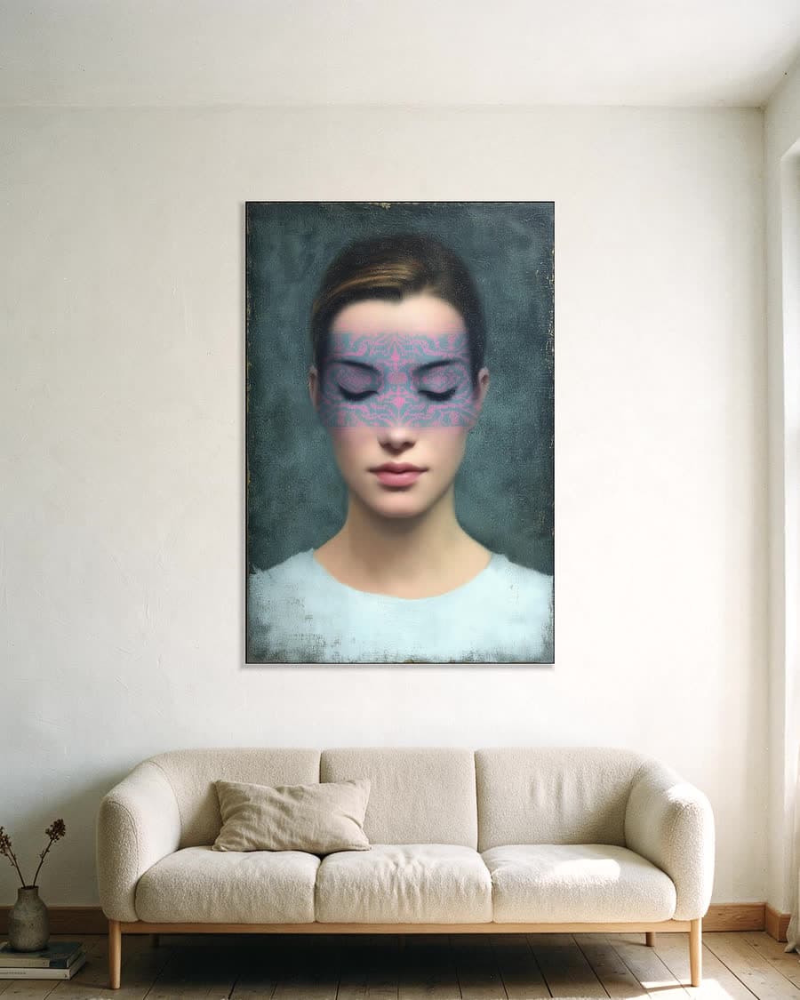 Kant voor de ogen in een aluminium frame aan dezelfde muur