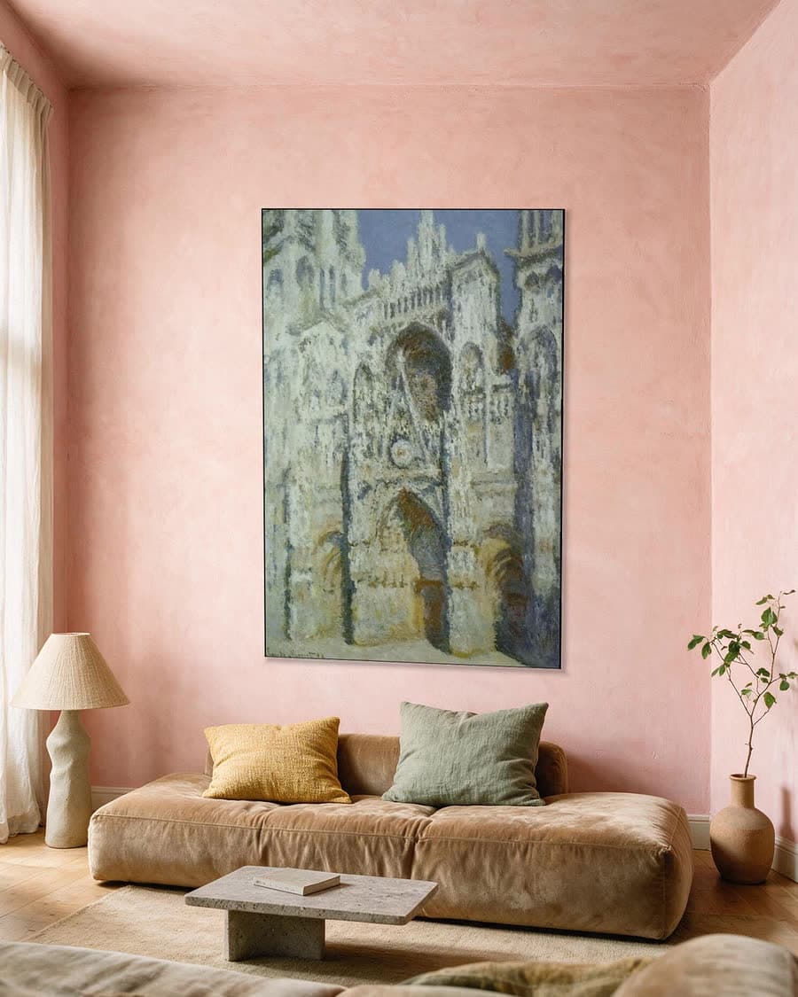 Kathedraal van Rouen: volle zon, harmonie in blauw en goud in een aluminium frame aan dezelfde muur