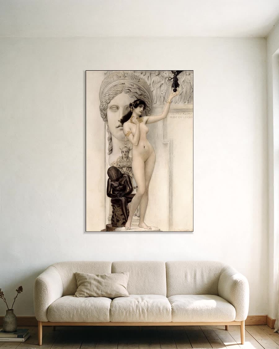 Allegorie van de Beeldhouwkunst in een aluminium frame aan dezelfde muur