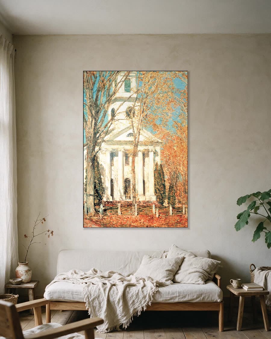 Kerk van Old Lyme in een aluminium frame aan dezelfde muur