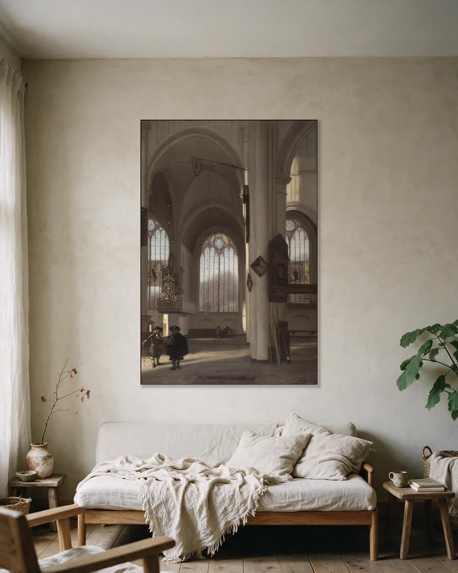 Kerkinterieur in een aluminium frame aan dezelfde muur