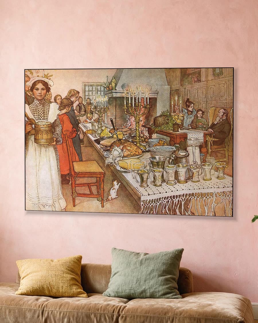 Kerstavond (Julaftonen, 1904-05) in een aluminium frame aan dezelfde muur
