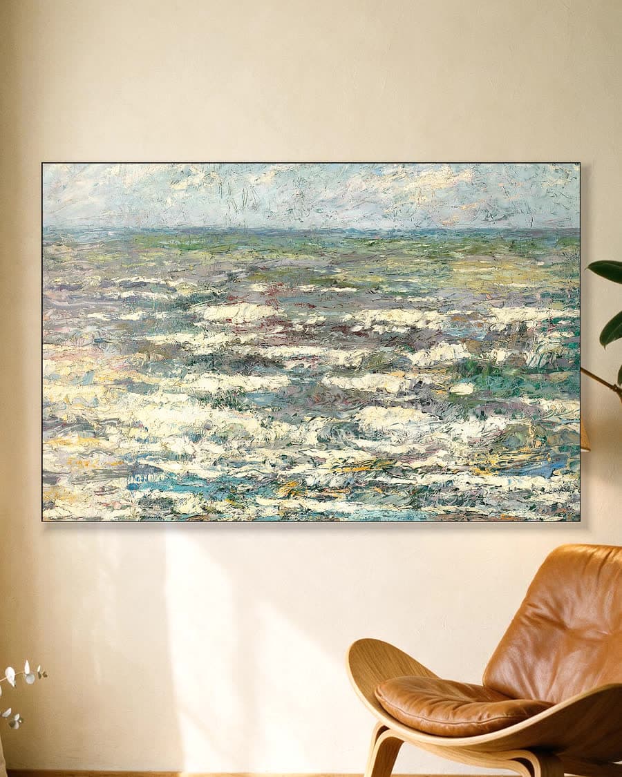 De zee bij Katwijk in een aluminium frame aan dezelfde muur