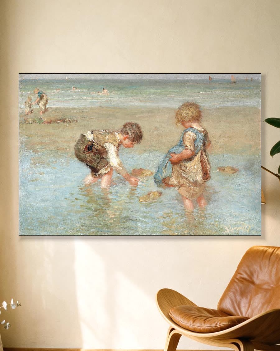 Een dag aan het strand in een aluminium frame aan dezelfde muur