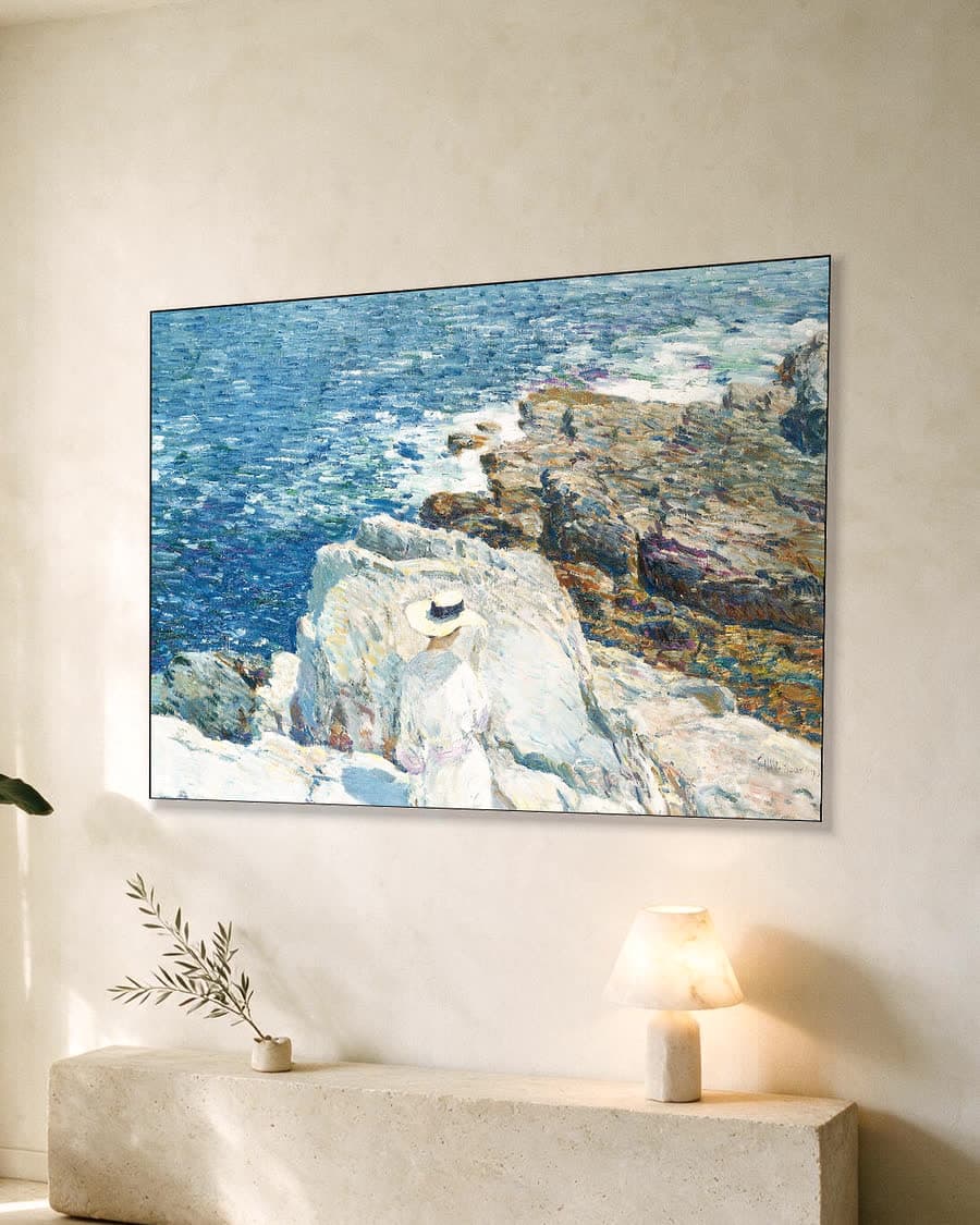 De zuidelijke rotsen, Appledore in een aluminium frame aan dezelfde muur