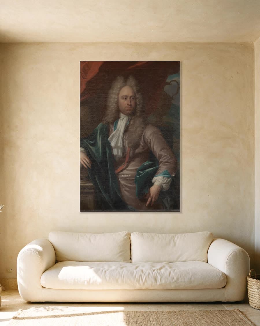 Caspar Adriaen Parduyn, baljuw van Middelburg in een aluminium frame aan dezelfde muur