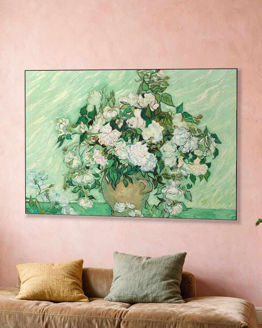 Rozen in een aluminium frame aan dezelfde muur