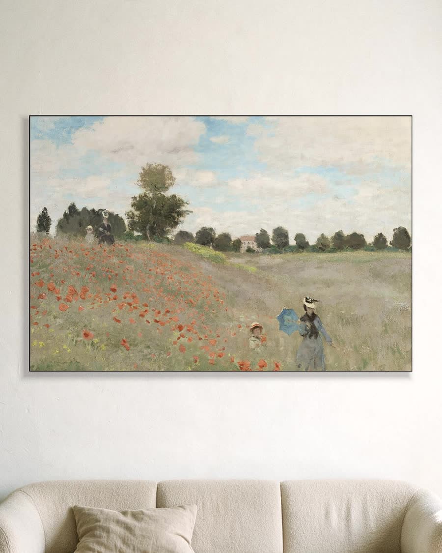Klaprozenveld bij Argenteuil in een aluminium frame aan dezelfde muur