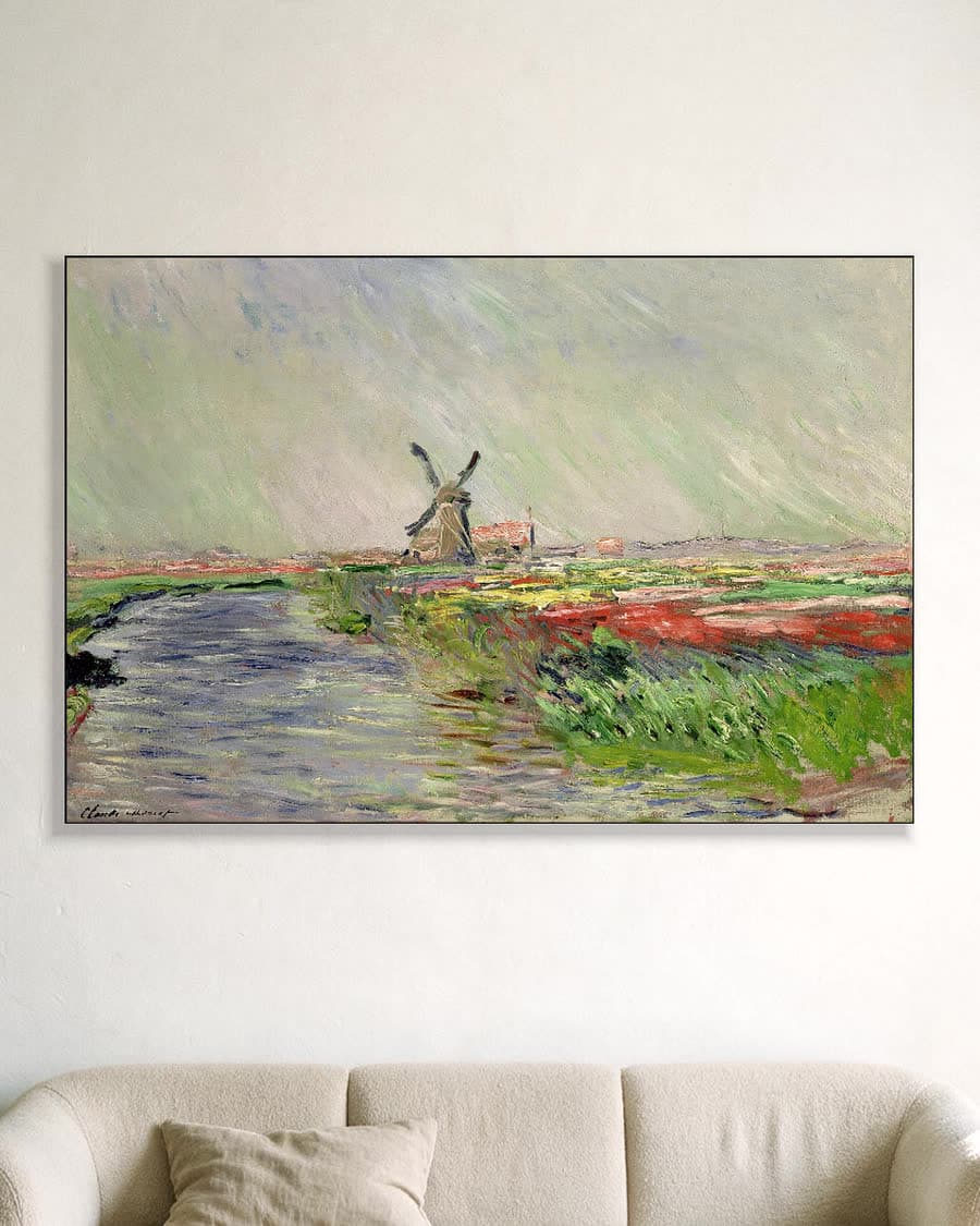Tulpenveld in Holland in een aluminium frame aan dezelfde muur