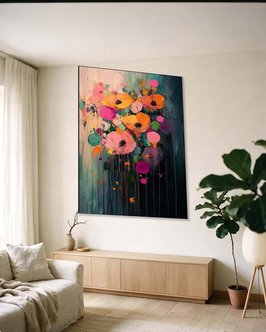 Bloeiende Hoop in een aluminium frame aan dezelfde muur