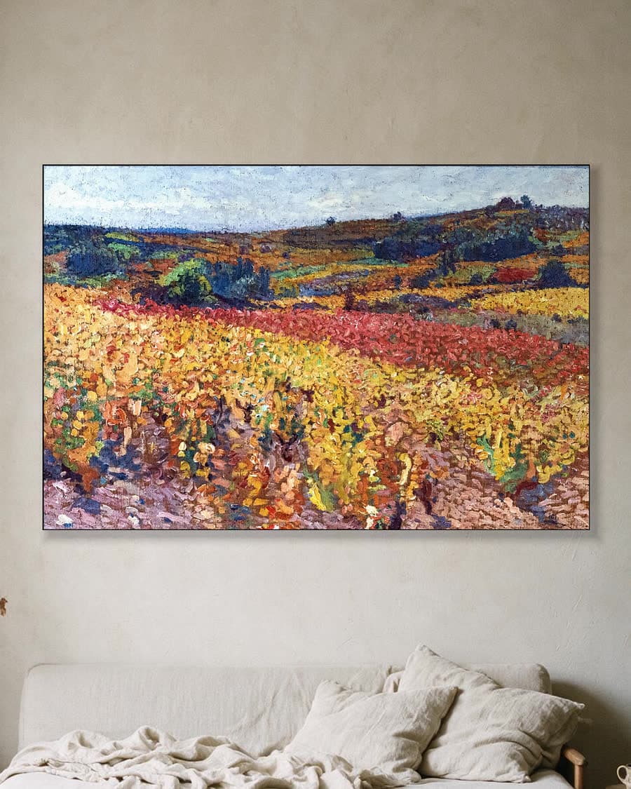 Kleurrijke wijngaard in de herfst in een aluminium frame aan dezelfde muur