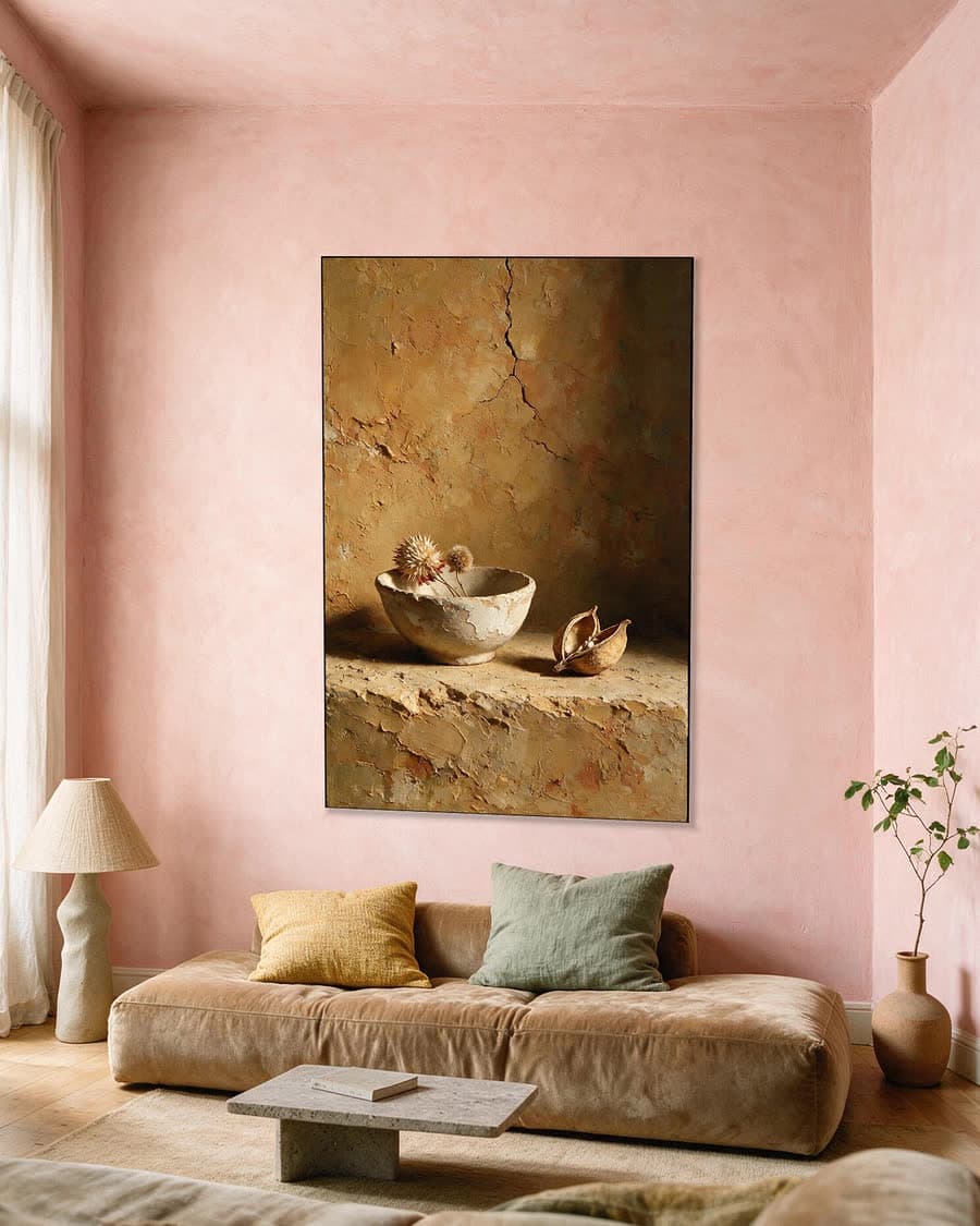 Kom op een richel in een aluminium frame aan dezelfde muur