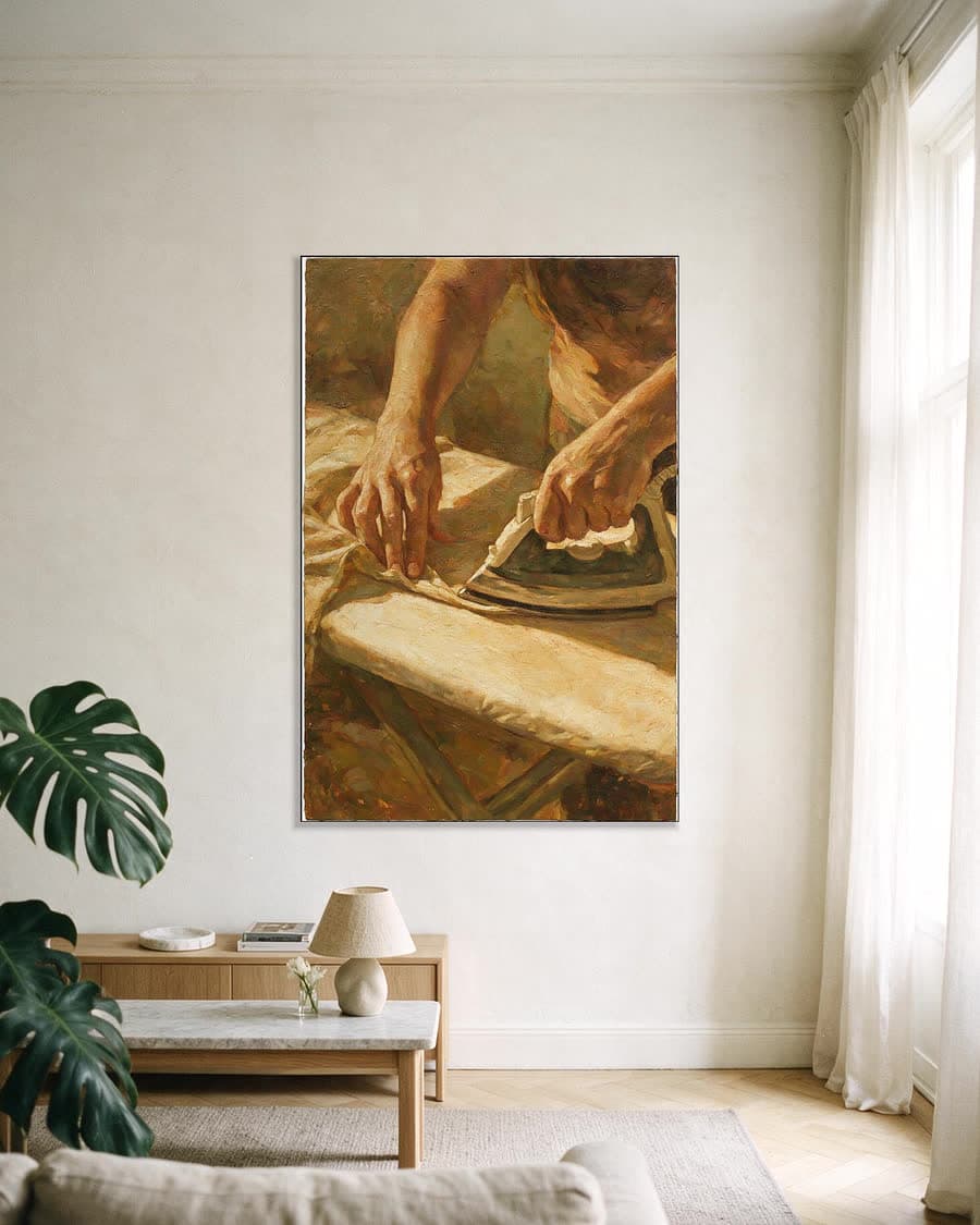 Strijken in een aluminium frame aan dezelfde muur