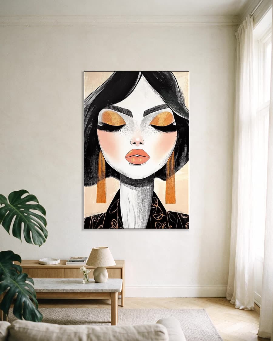 Gouden ooglid in een aluminium frame aan dezelfde muur