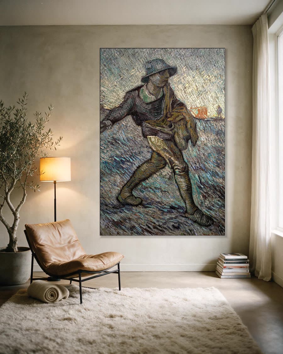 De zaaier in een aluminium frame aan dezelfde muur
