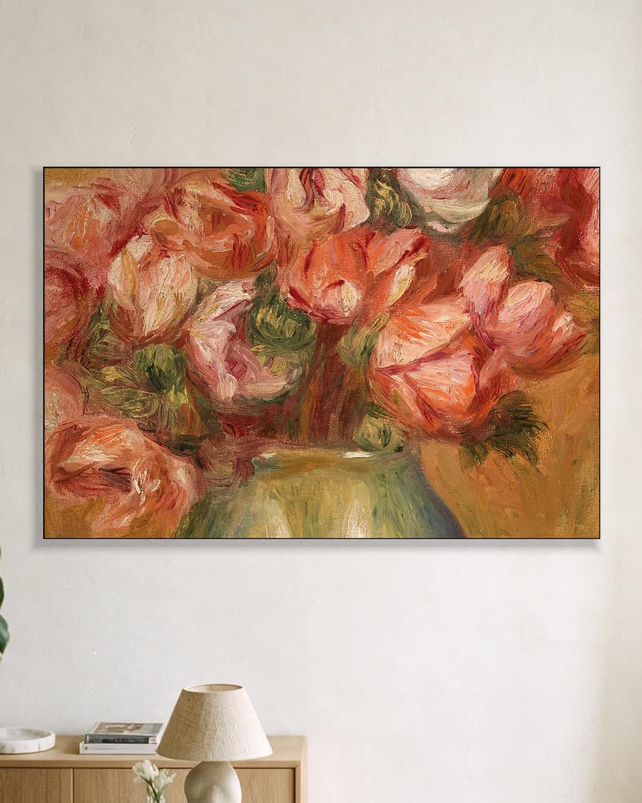 Anemonen in een aluminium frame aan dezelfde muur
