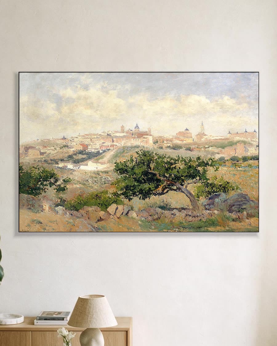 Gezicht op Toledo in een aluminium frame aan dezelfde muur