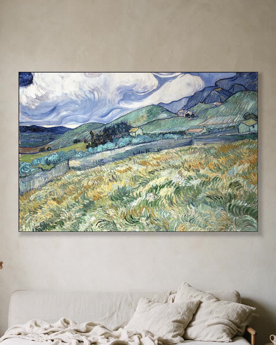 Landschap bij Saint-Rémy in een aluminium frame aan dezelfde muur