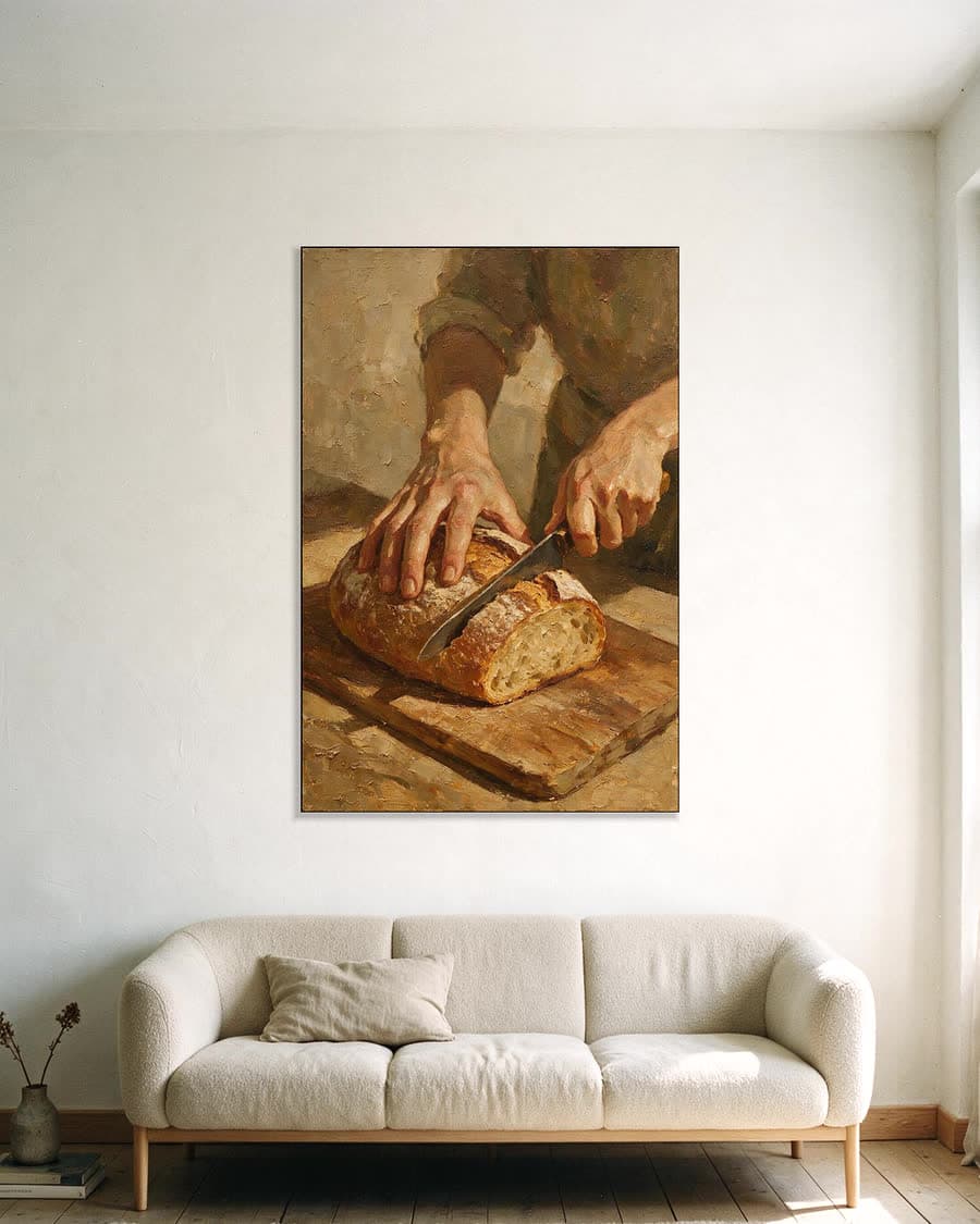 Brood snijden in een aluminium frame aan dezelfde muur