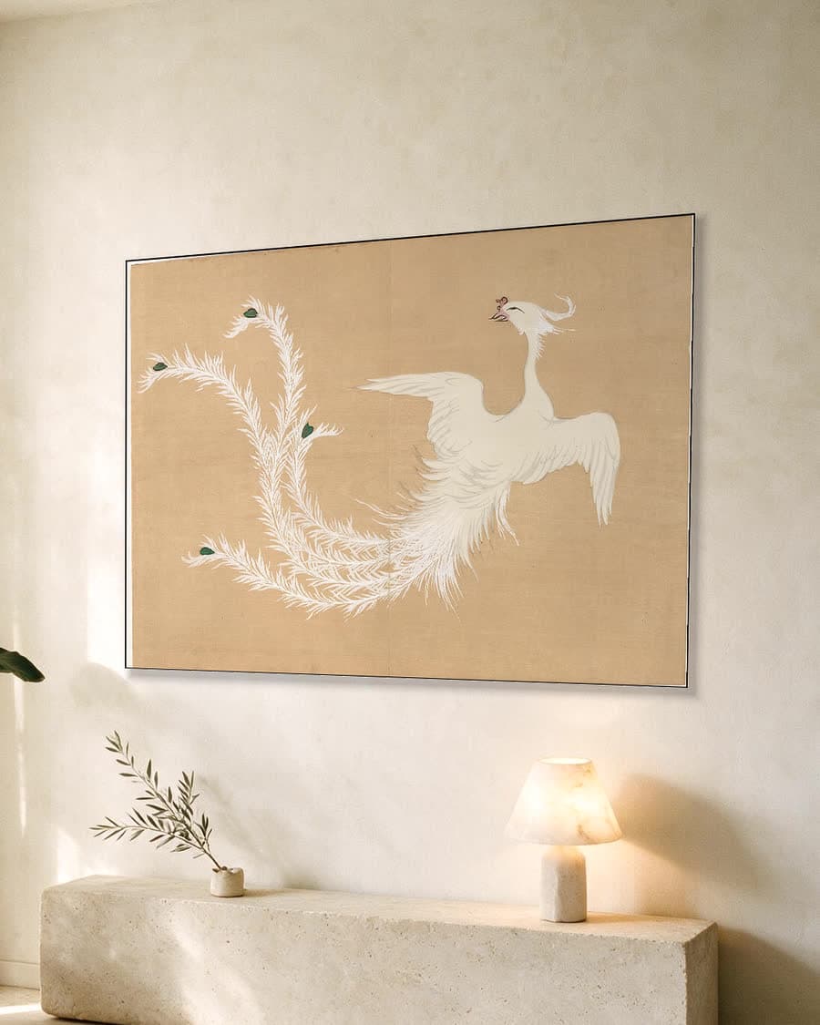 White Phoenix (Hakuho) in een aluminium frame aan dezelfde muur
