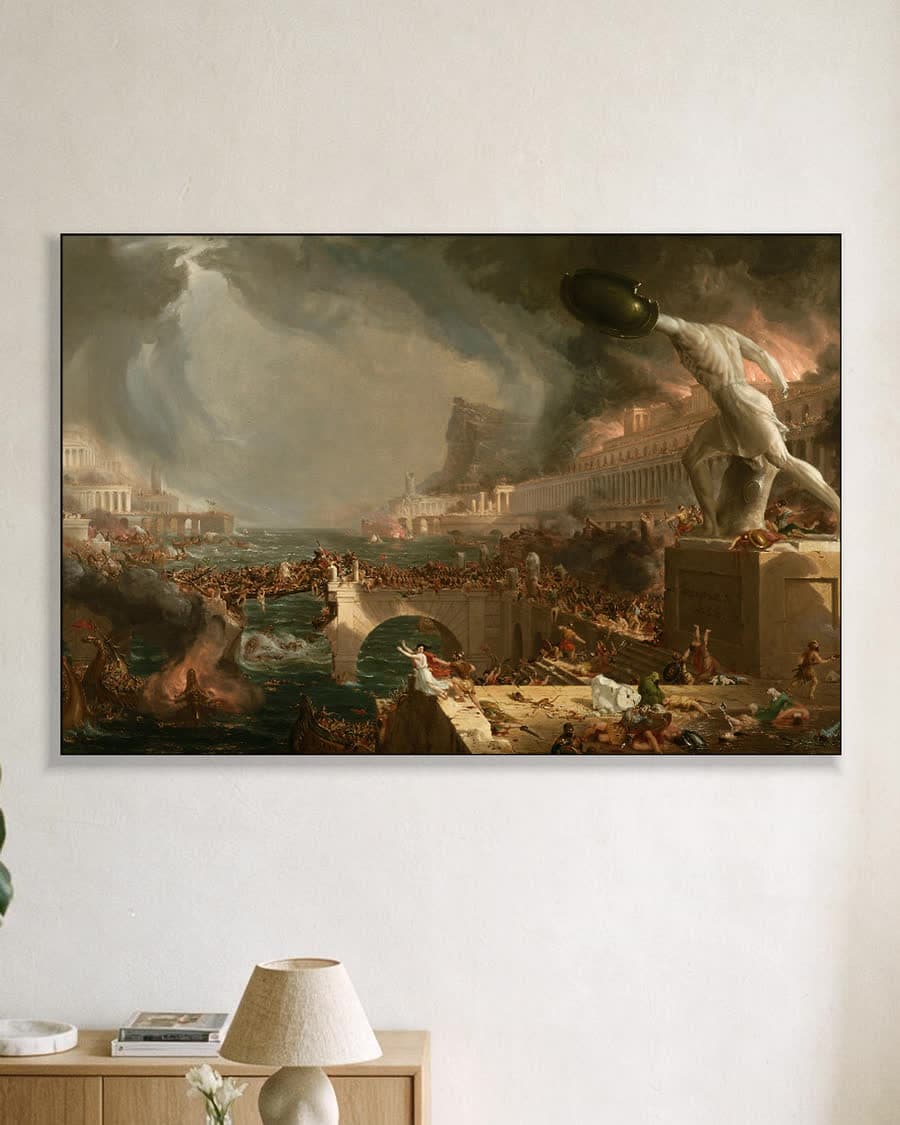 Het rijk der vernietiging in een aluminium frame aan dezelfde muur