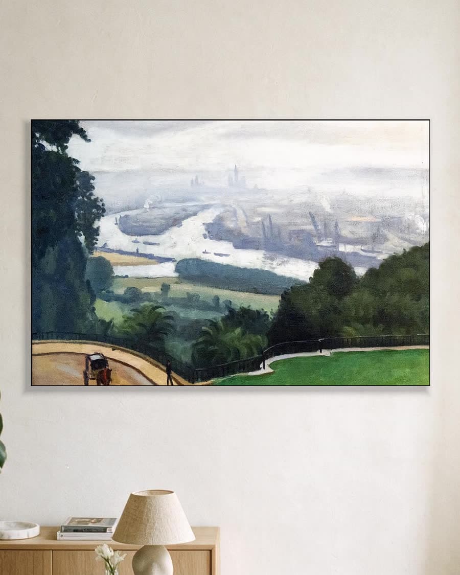 Uitzicht op de haven van Le Havre in een aluminium frame aan dezelfde muur
