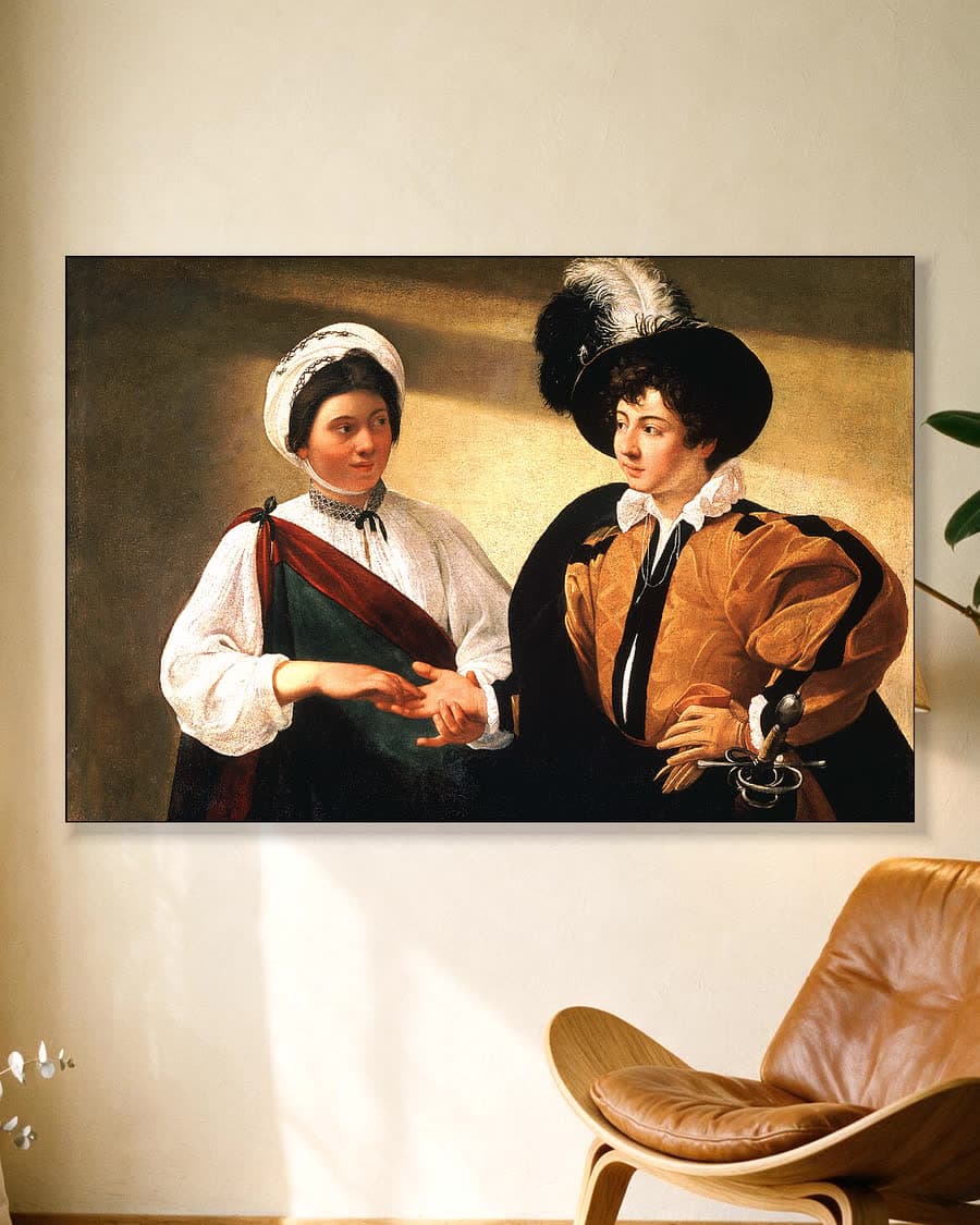 De waarzegster in een aluminium frame aan dezelfde muur