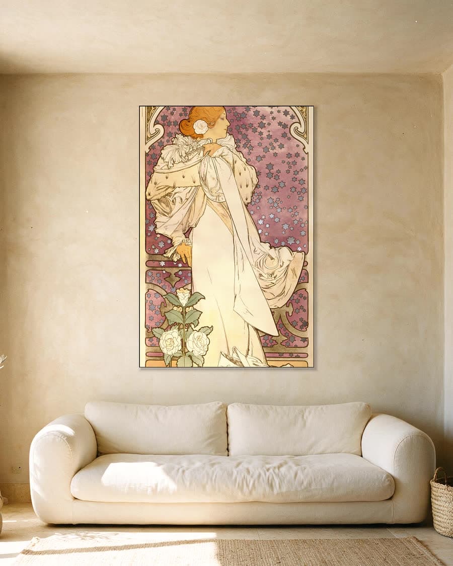 La Dame aux Camélias in een aluminium frame aan dezelfde muur