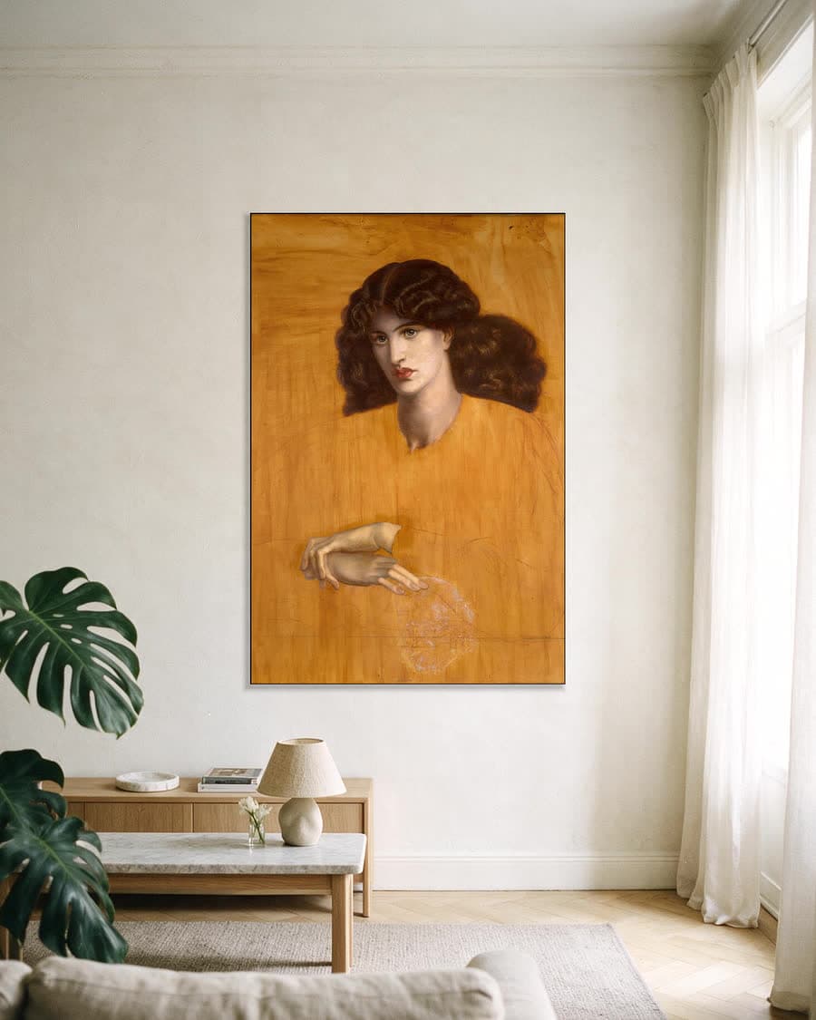 La donna della finestra, de vrouw van het venster in een aluminium frame aan dezelfde muur
