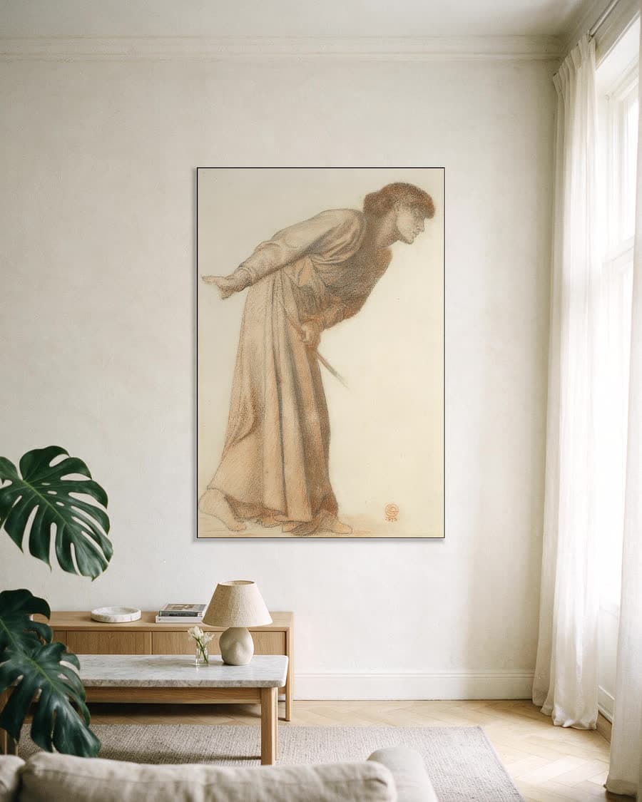 Dantes droom op het moment van de dood van Beatrice, figuurstudie in een aluminium frame aan dezelfde muur