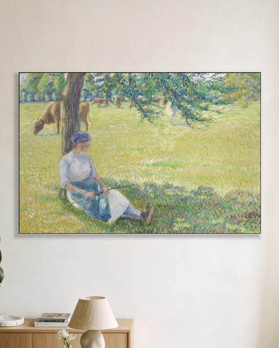 Koeienhoedster, Éragny in een aluminium frame aan dezelfde muur