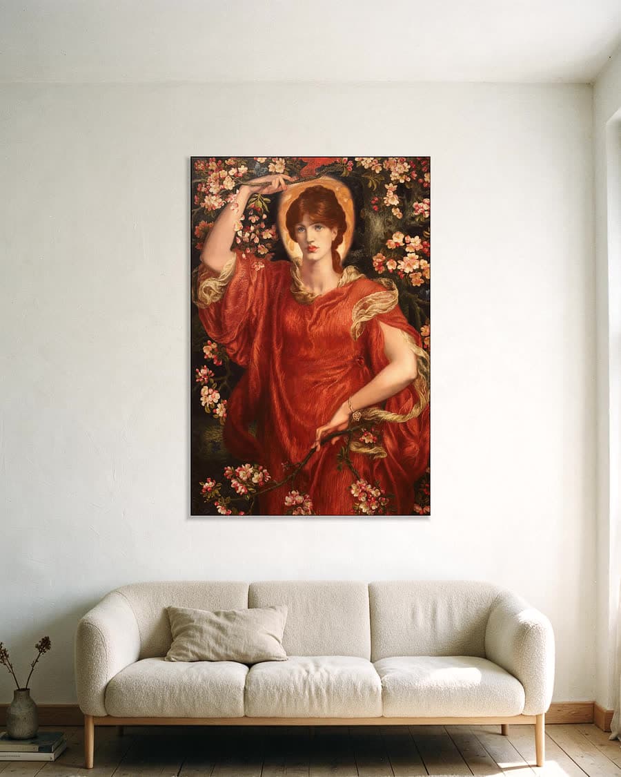 Een visioen van Fiammetta in een aluminium frame aan dezelfde muur