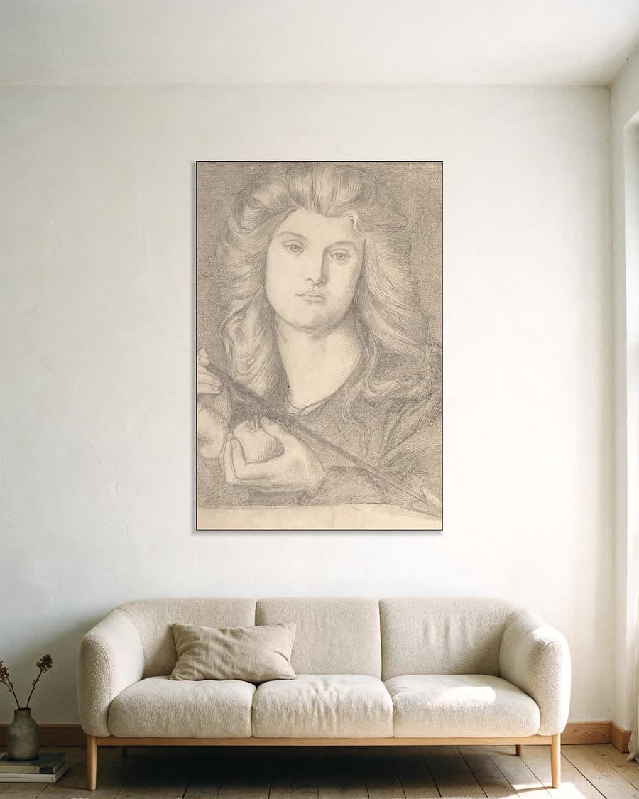 Studie voor Venus Verticordia in een aluminium frame aan dezelfde muur