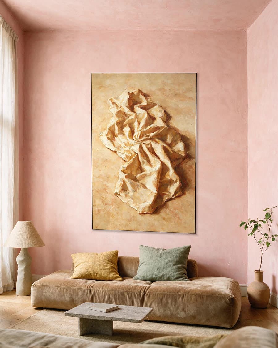 Doek op de grond in een aluminium frame aan dezelfde muur