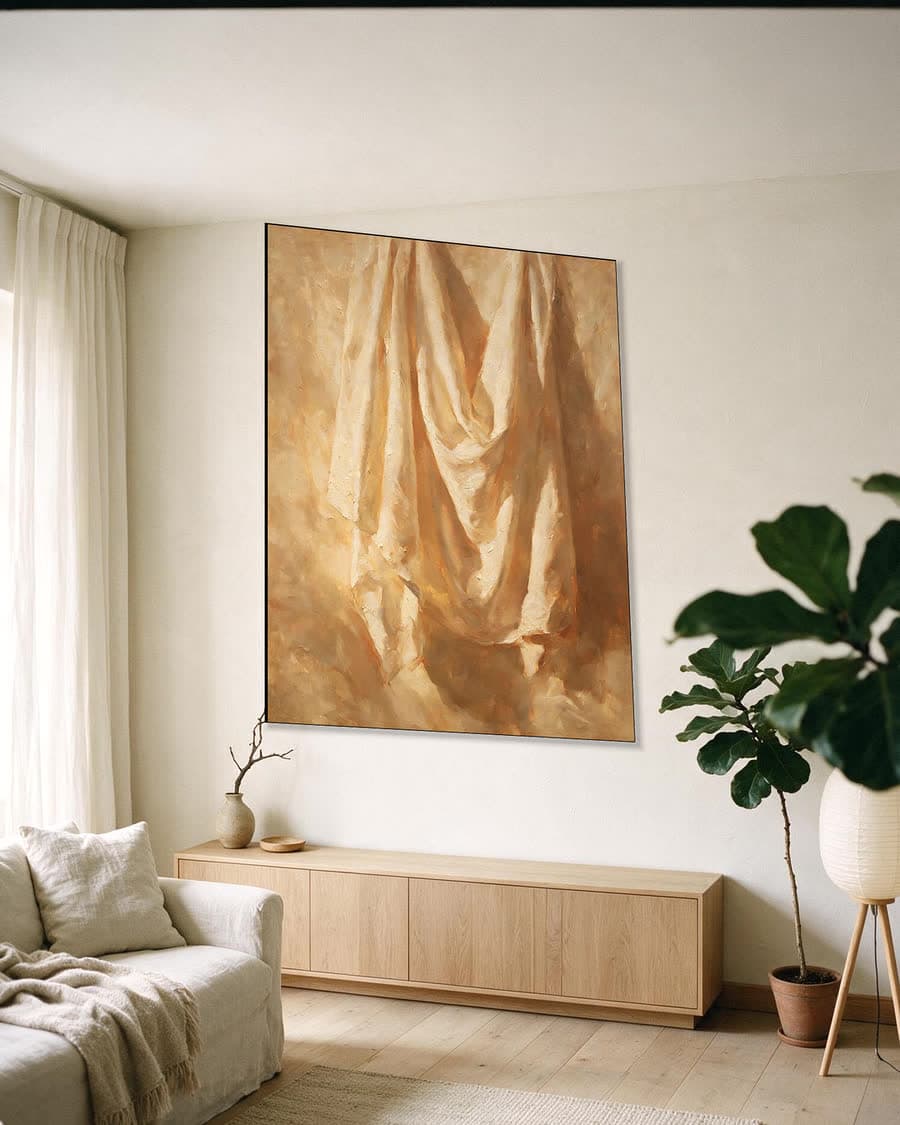 Laken tegen het licht in een aluminium frame aan dezelfde muur