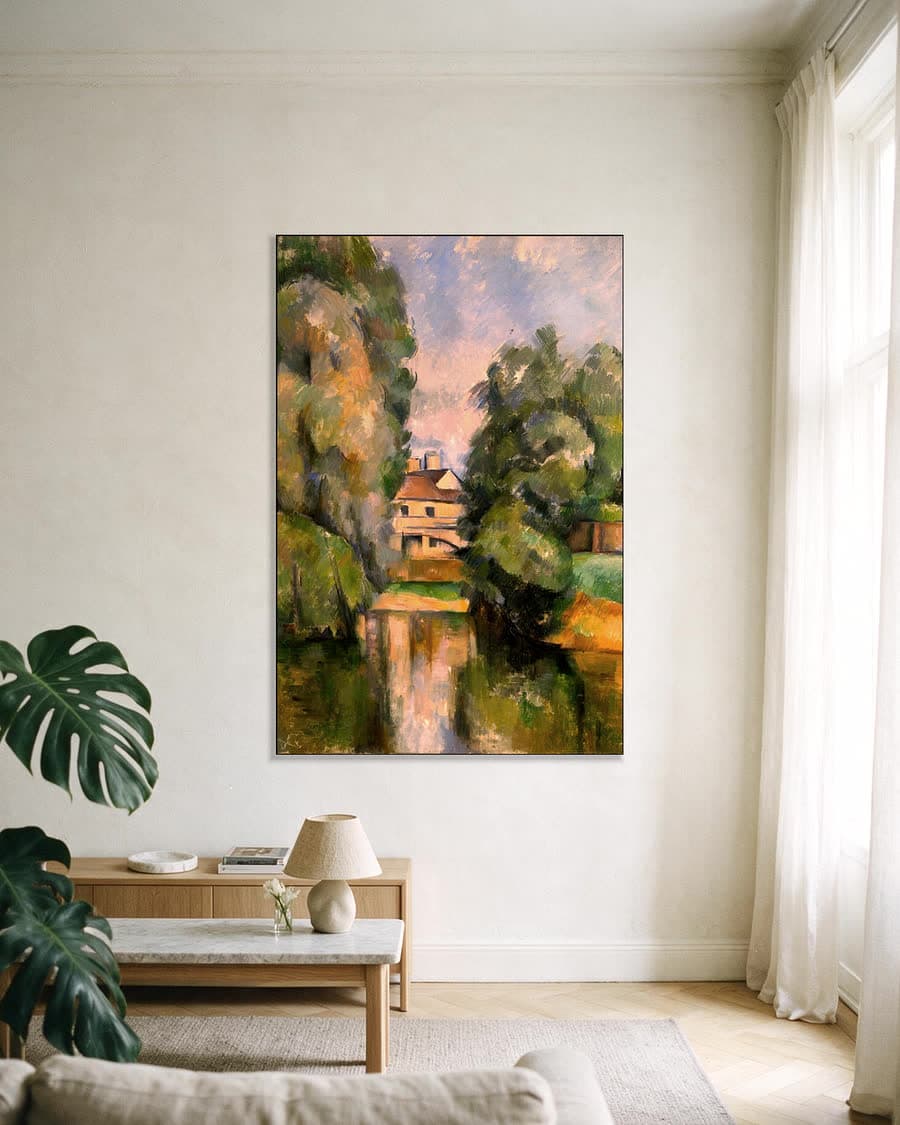 Landhuis aan een rivier in een aluminium frame aan dezelfde muur
