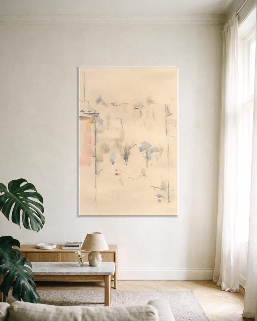 Huis tussen het groen in een aluminium frame aan dezelfde muur